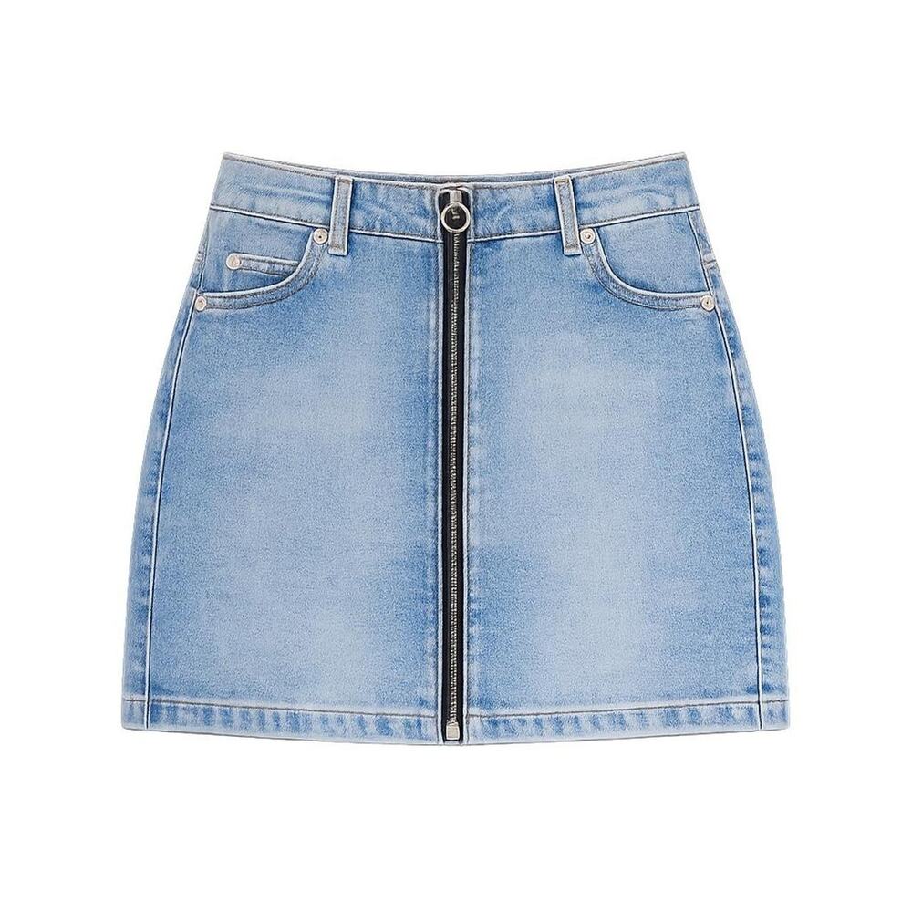 Topshop Moto Zip Front Denim Mini Skirt Light Wash Size 4 - Picture 4 of 6